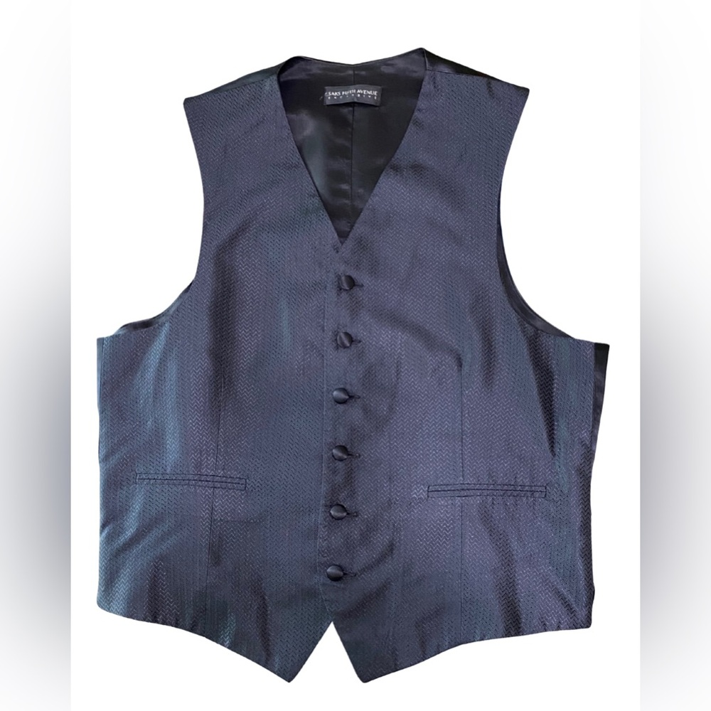 Saks Fifth Avenue Exclusive 100% Silk Black Herringbone Vest Men’s M